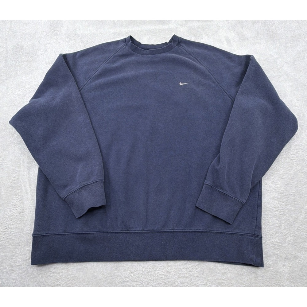 Nike Sweatshirt Mens XL Blue Fleece Crewneck Pullover Mini Swoosh Logo Basic